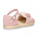 MAKE UP PINK canvas girl espadrille shoes with FLOWER and PEARLS design.