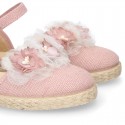 MAKE UP PINK canvas girl espadrille shoes with FLOWER and PEARLS design.