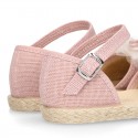 MAKE UP PINK canvas girl espadrille shoes with FLOWER and PEARLS design.