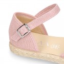 MAKE UP PINK canvas girl espadrille shoes with FLOWER and PEARLS design.