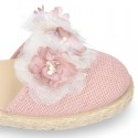 MAKE UP PINK canvas girl espadrille shoes with FLOWER and PEARLS design.