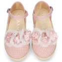 MAKE UP PINK canvas girl espadrille shoes with FLOWER and PEARLS design.