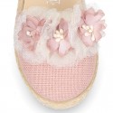 MAKE UP PINK canvas girl espadrille shoes with FLOWER and PEARLS design.