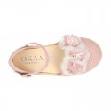 MAKE UP PINK canvas girl espadrille shoes with FLOWER and PEARLS design.