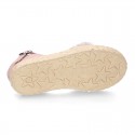 MAKE UP PINK canvas girl espadrille shoes with FLOWER and PEARLS design.