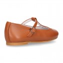 Little Girl T-Strap OKAA Mary Jane shoes in nappa leather in TAN color for spring.