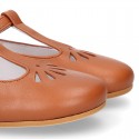 Little Girl T-Strap OKAA Mary Jane shoes in nappa leather in TAN color for spring.