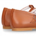 Little Girl T-Strap OKAA Mary Jane shoes in nappa leather in TAN color for spring.