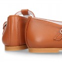 Little Girl T-Strap OKAA Mary Jane shoes in nappa leather in TAN color for spring.