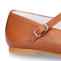 Little Girl T-Strap OKAA Mary Jane shoes in nappa leather in TAN color for spring.