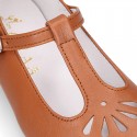 Little Girl T-Strap OKAA Mary Jane shoes in nappa leather in TAN color for spring.