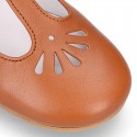 Little Girl T-Strap OKAA Mary Jane shoes in nappa leather in TAN color for spring.