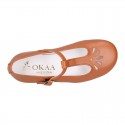 Little Girl T-Strap OKAA Mary Jane shoes in nappa leather in TAN color for spring.