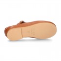 Little Girl T-Strap OKAA Mary Jane shoes in nappa leather in TAN color for spring.