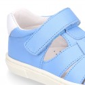 Nappa Leather Kids T-strap shoes with hook and loop strap closure with straps design.