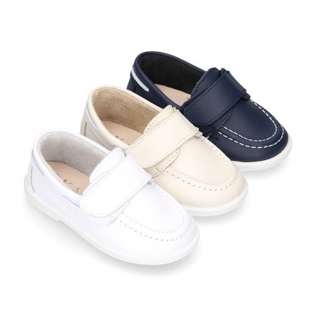 Washable Nappa leather Kids BOAT shoes laceless.