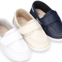 Washable Nappa leather Kids BOAT shoes laceless.