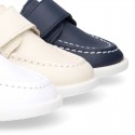 Washable Nappa leather Kids BOAT shoes laceless.