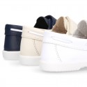 Washable Nappa leather Kids BOAT shoes laceless.