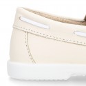 Washable Nappa leather Kids BOAT shoes laceless.