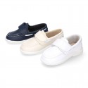 Washable Nappa leather Kids BOAT shoes laceless.