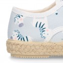 ZEBRAS design canvas Kids Laces up style espadrille shoes.