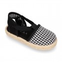 BLACK VICHY Cotton Canvas Girl Valenciana style espadrille shoes.