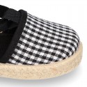 BLACK VICHY Cotton Canvas Girl Valenciana style espadrille shoes.