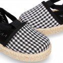 BLACK VICHY Cotton Canvas Girl Valenciana style espadrille shoes.