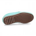 Suede leather kids moccasins shoes with detail mask in SPRING COLORS.