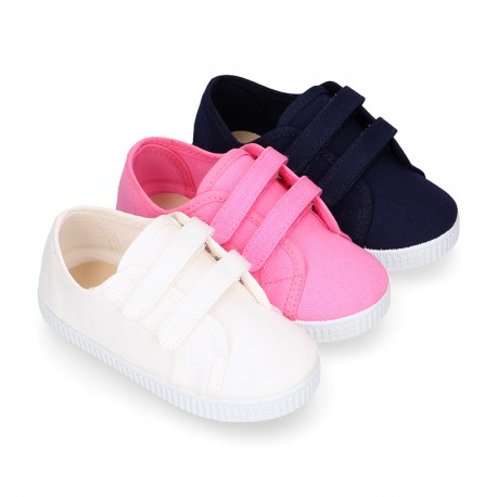 Cotton Canvas Kids Sneaker shoes BAMBA style laceless.