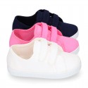 Cotton Canvas Kids Sneaker shoes BAMBA style laceless.