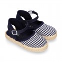 NAVY BLUE VICHY Cotton Canvas Girl espadrille shoes with buckle fastening.