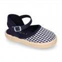 NAVY BLUE VICHY Cotton Canvas Girl espadrille shoes with buckle fastening.