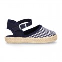 NAVY BLUE VICHY Cotton Canvas Girl espadrille shoes with buckle fastening.