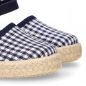 NAVY BLUE VICHY Cotton Canvas Girl espadrille shoes with buckle fastening.
