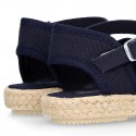 NAVY BLUE VICHY Cotton Canvas Girl espadrille shoes with buckle fastening.