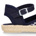 NAVY BLUE VICHY Cotton Canvas Girl espadrille shoes with buckle fastening.