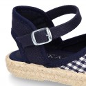 NAVY BLUE VICHY Cotton Canvas Girl espadrille shoes with buckle fastening.