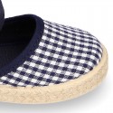 NAVY BLUE VICHY Cotton Canvas Girl espadrille shoes with buckle fastening.