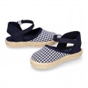 NAVY BLUE VICHY Cotton Canvas Girl espadrille shoes with buckle fastening.