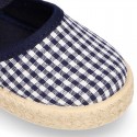 NAVY BLUE VICHY Cotton Canvas Girl espadrille shoes with buckle fastening.