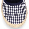 NAVY BLUE VICHY Cotton Canvas Girl espadrille shoes with buckle fastening.