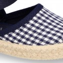 NAVY BLUE VICHY Cotton Canvas Girl espadrille shoes with buckle fastening.