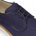 NAVY BLUE LINEN Kids Laces up shoes for CEREMONY.