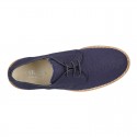 NAVY BLUE LINEN Kids Laces up shoes for CEREMONY.