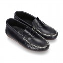 Tanned leather kids moccasins shoes with detail mask in CLASSIC COLORS.