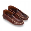 Tanned leather kids moccasins shoes with detail mask in CLASSIC COLORS.