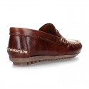 Tanned leather kids moccasins shoes with detail mask in CLASSIC COLORS.