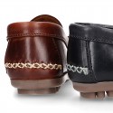 Tanned leather kids moccasins shoes with detail mask in CLASSIC COLORS.